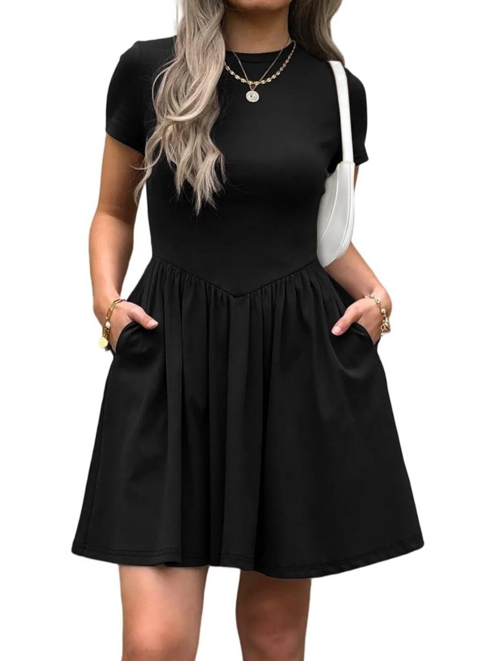 Summer Short Sleeve T-Shirt Dress with Pockets - Casual Mini A-Line Swing Style
